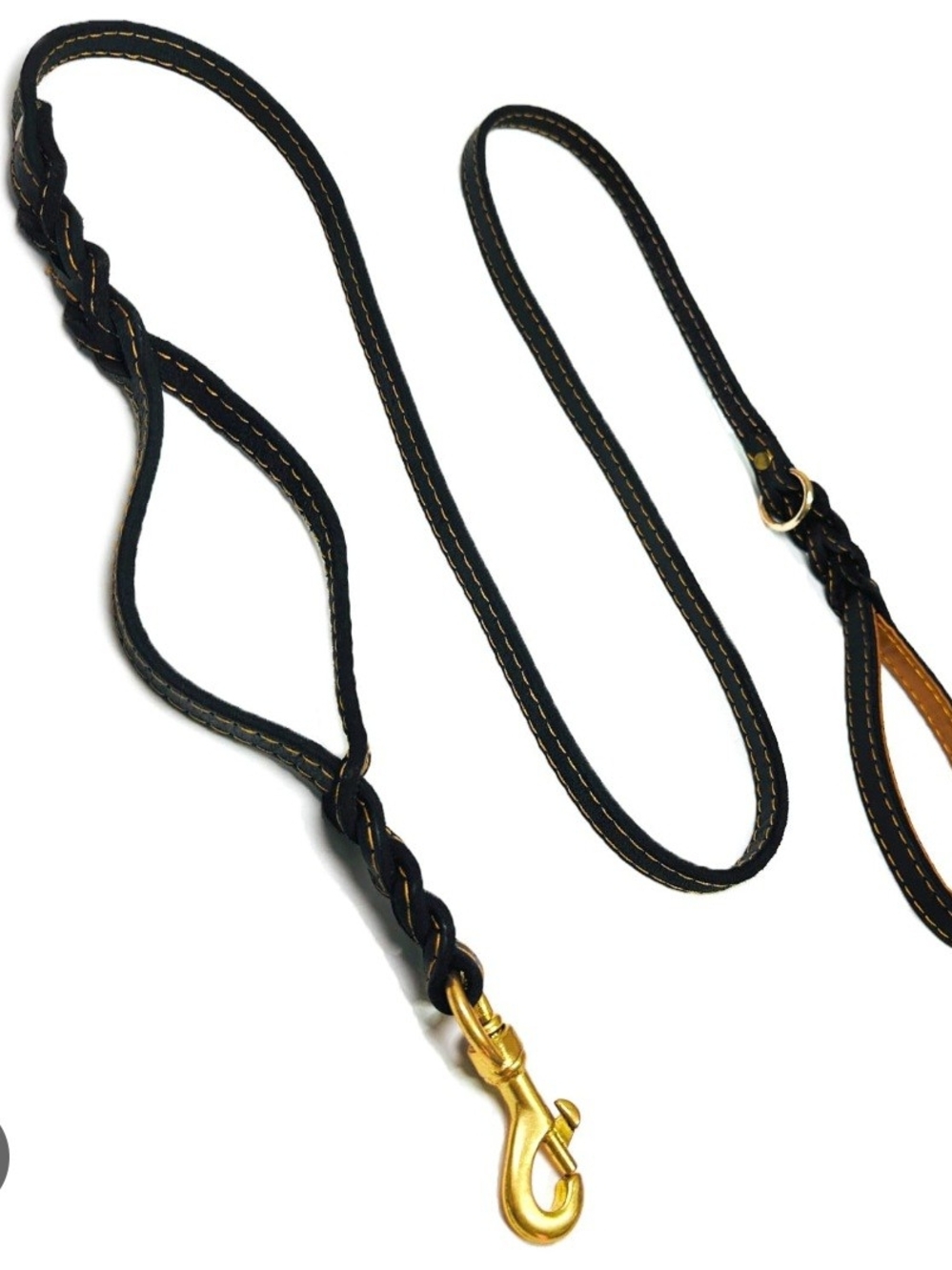 Guiding Star Double Handle Leather Dog Leash, Black